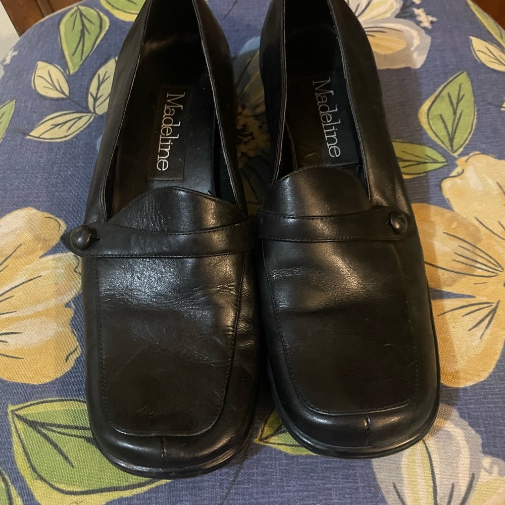 Madeline Black Leather Loafers for Women